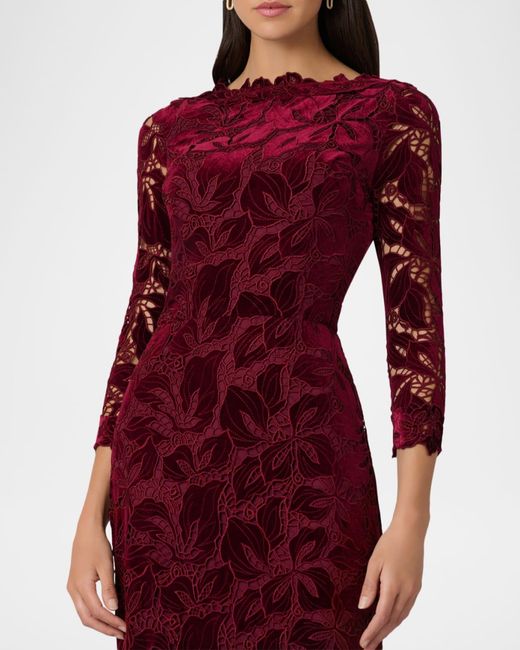 Shoshanna Brianna Floral Velvet Lace Column Gown in Red | Lyst