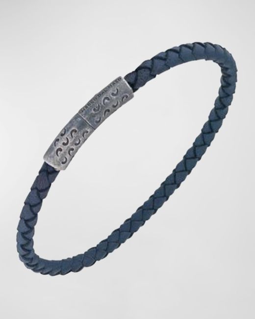 MARCO DAL MASO Blue Lash Woven Leather Bracelet With Trigger Clasp for men