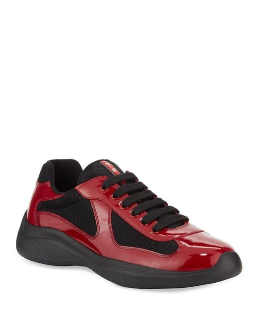 Prada Green America's Cup Patent Leather Patchwork Sneakers for men