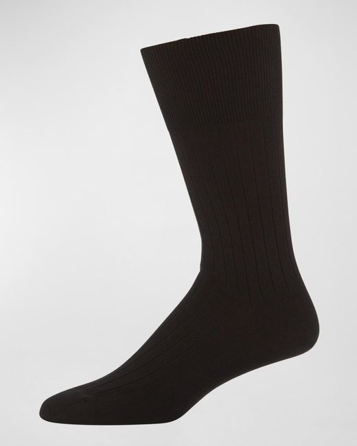 Marcoliani Black Rib-Knit Cotton Socks for men