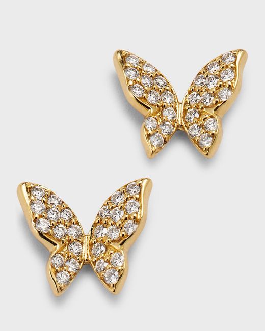 Lisa Nik Metallic 18k Yellow Gold Diamond Butterfly Stud Earrings