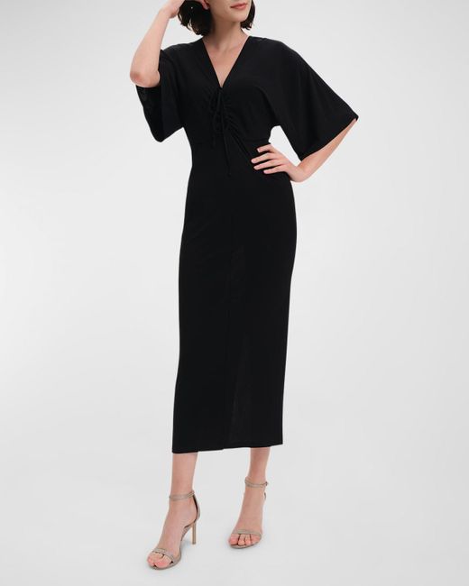 Diane von Furstenberg Black Valerie Ruched Bodycon Jersey Midi Dress