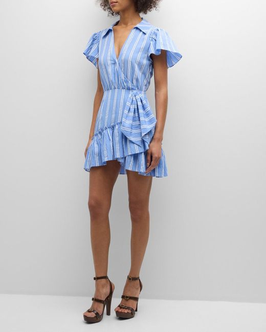Cinq À Sept Blue Lila Asymmetric Ruffle Faux-Wrap Mini Dress