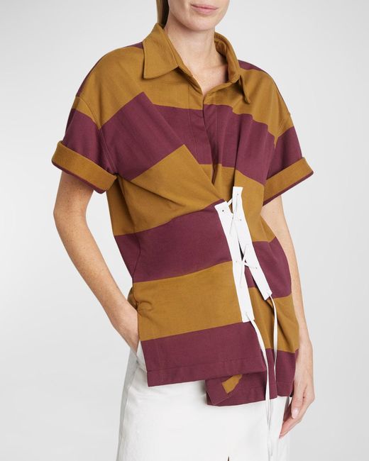 Dries Van Noten Red Click Striped Lace-Up Shirt