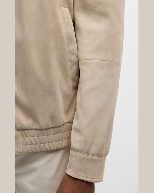 Brunello Cucinelli Natural Suede Full-Zip Blouson Jacket for men