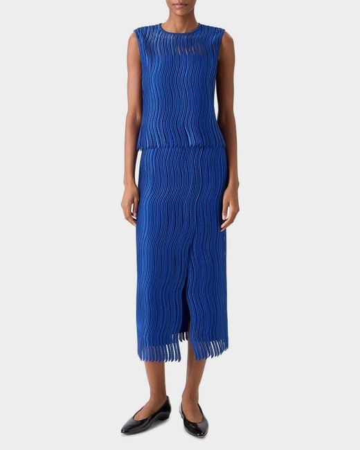 Akris Blue Techno Wave Guipure Lace Blouse