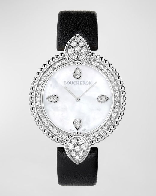 Boucheron Metallic Serpent Boheme 18k White Gold Watch With Diamonds And Mother Of Pearl
