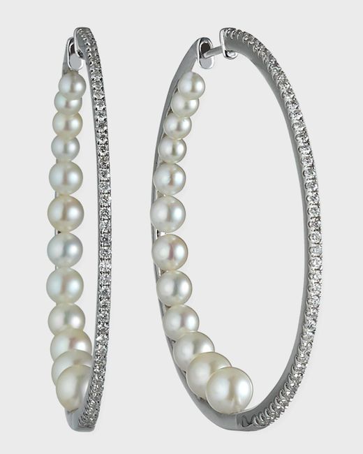 Siena Jewelry 14k White Gold Diamond Pearl-back Hoop Earrings