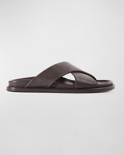 Paul Stuart Brown Punta Crisscross Leather Slide Sandals for men