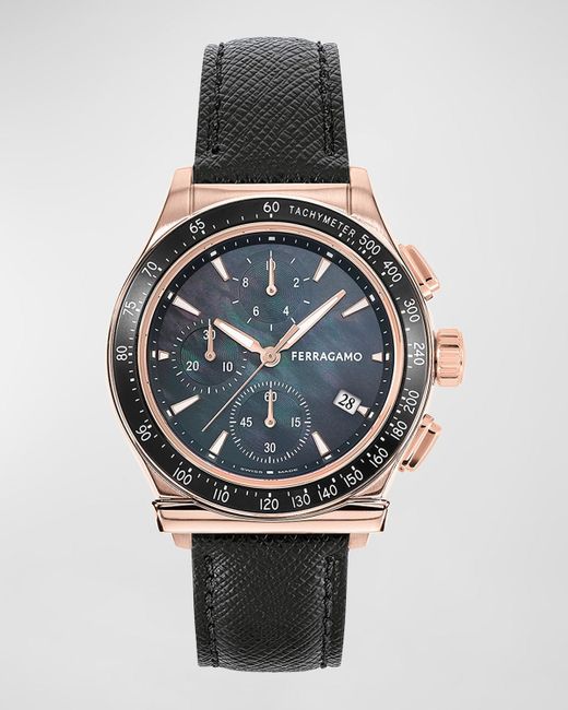Ferragamo Metallic 38Mm 1927 Chrono Watch With Leather Strap