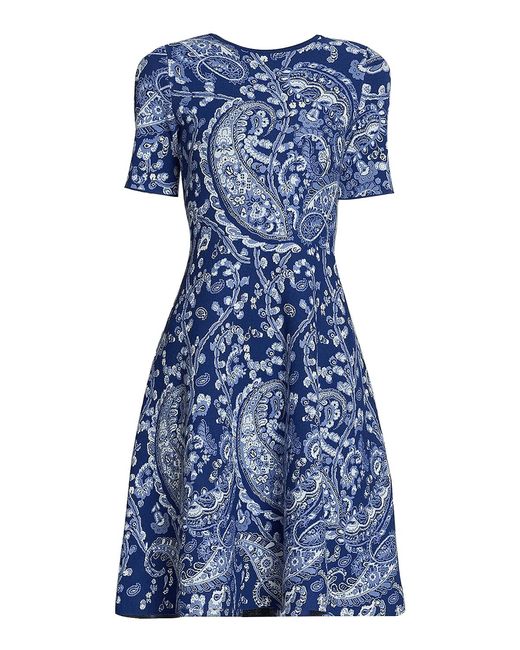 Etro Blue Paisley Knit Short-Sleeve Dress