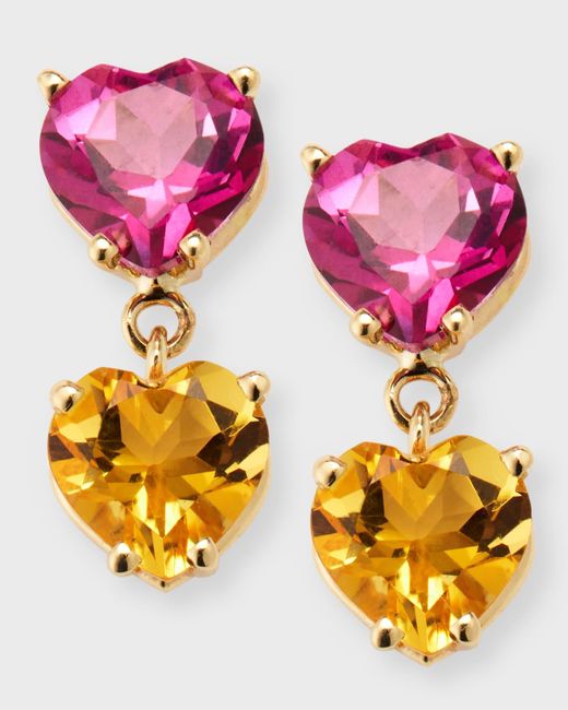 POPPY FINCH Pink Duo Faceted Heart Topaz Earrings