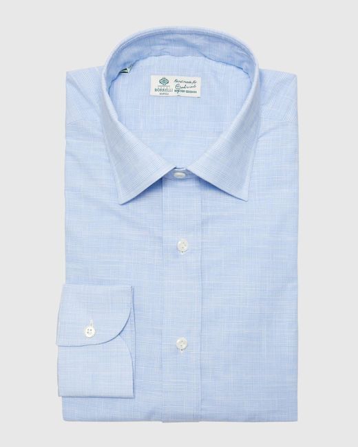 Luigi Borrelli Napoli Blue Mini-Check Cotton Dress Shirt for men