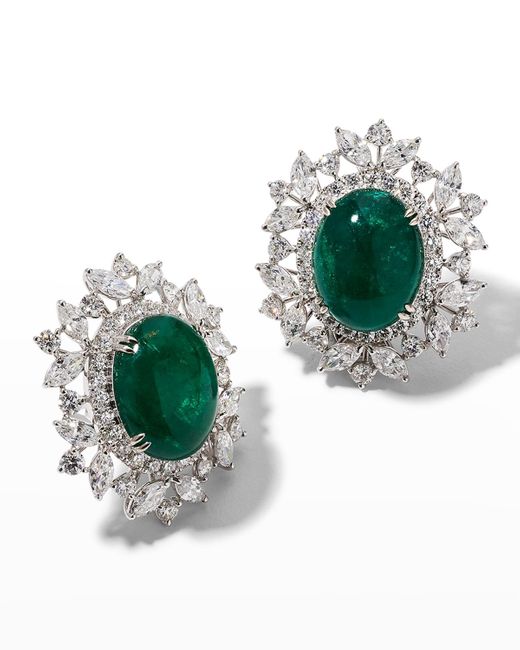 Alexander Laut Green White Gold Oval Zambian Emerald And Diamond Earrings
