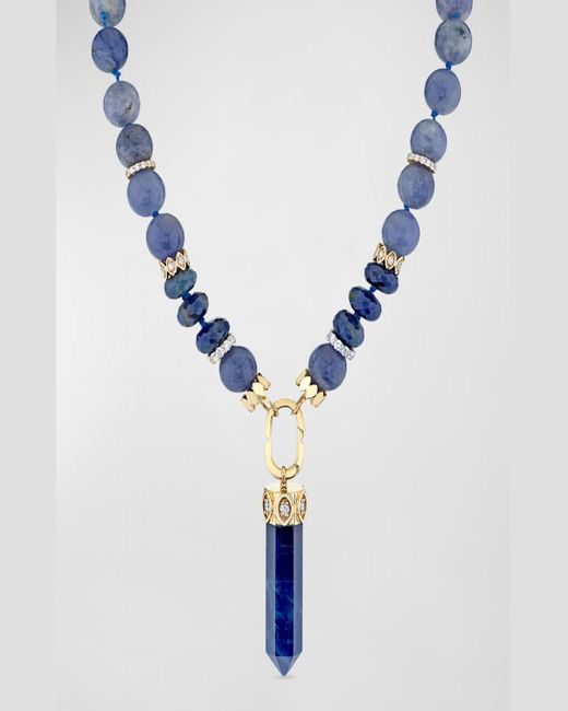Sydney Evan Blue Sapphire Crystal And Diamond Bead Necklace