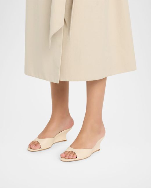 Staud White Brigitte Leather Wedge Mules