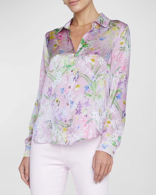L'Agence White Tyler Floral Butterfly Silk Blouse