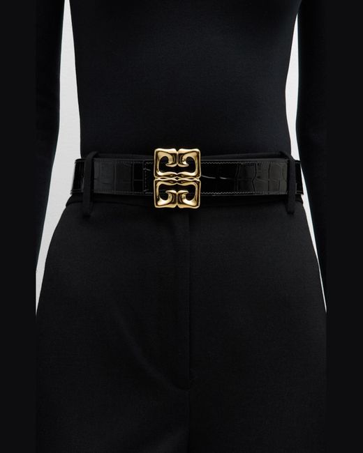 Givenchy Black 4G Baroque Reversible Croc-Embossed & Smooth Leather Belt