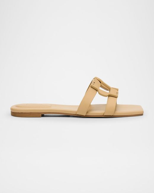 Jonathan Simkhai Metallic Leather Monogram Flat Slide Sandals