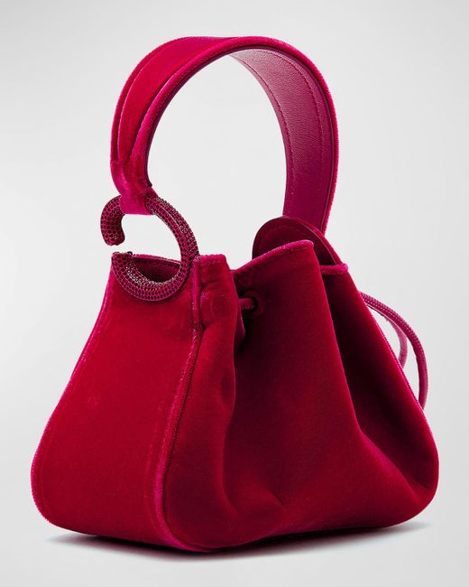 Oscar de la Renta Red Nano O Velvet Top Handle Bag