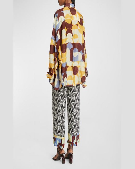 Dries Van Noten Multicolor Casia Abstract-Print Oversized Silk Collared Shirt
