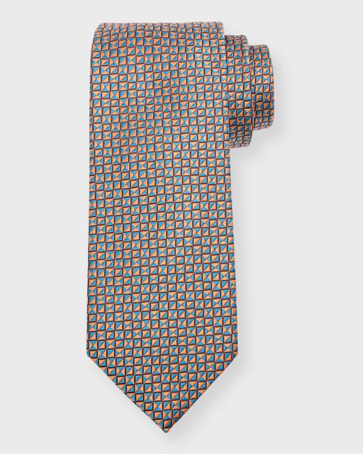Charvet White Silk Micro-Geometric Tie for men