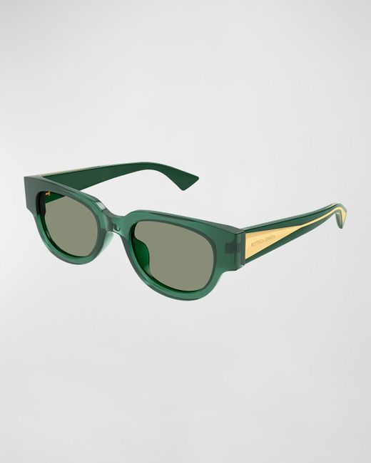 Bottega Veneta Green Engraved Logo Acetate Cat-eye Sunglasses