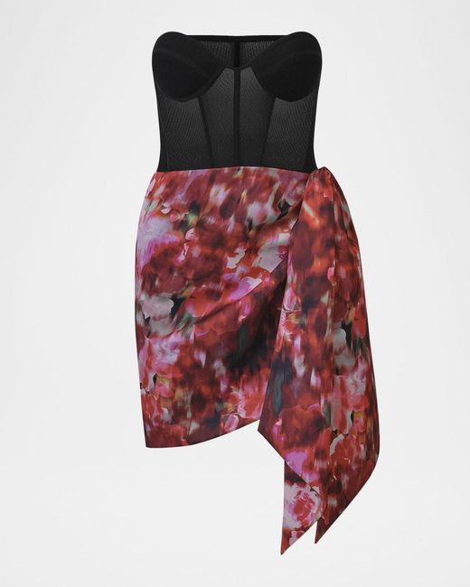 blue dress for baby girl BCBGMAXAZRIA Mixed-Print Asymmetric Dress – Runway Catalog main image 0