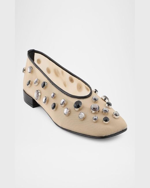 Giorgio Armani White Mesh Crystal-Embellished Ballerina Flats