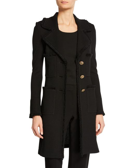 St. John Black Milano Pique Fit And Flare Topper Coat