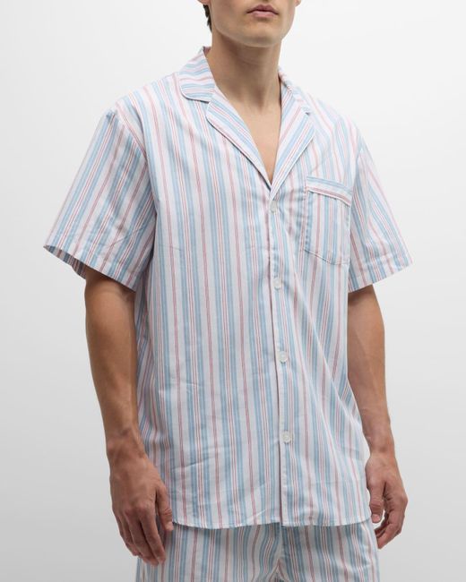 Petite Plume White Cotton Stripe Short Pajama Set for men