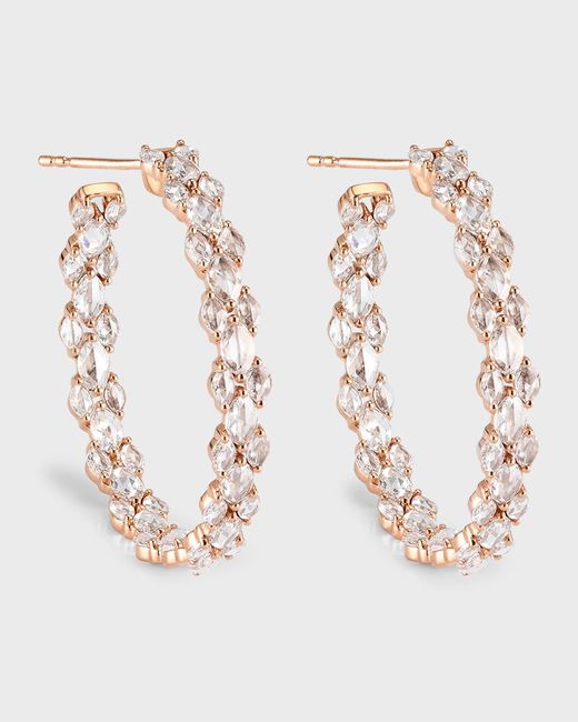 64 Facets White 18k Rose Gold Marquise Diamond Small Hoop Earrings