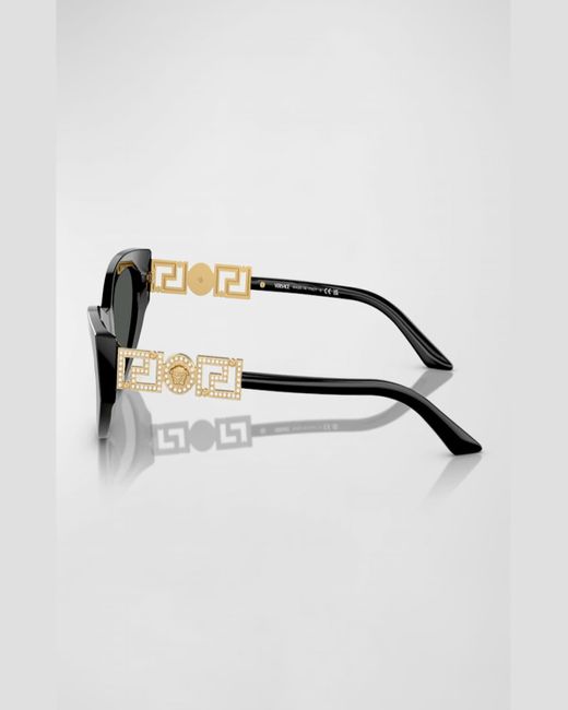 Versace Black Greca Mixed-Media Cat-Eye Sunglasses