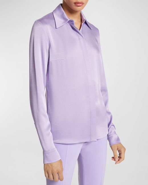 Michael Kors Purple Hansen Charmeuse Button-front Shirt