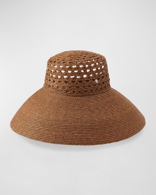 Helen Kaminski Brown Lace Braid Raffia Structured Hat