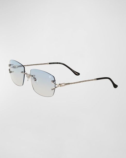 Vintage Frames Company Metallic Bal Harbour 24k White Gold Rimless Rectangle Sunglasses for men