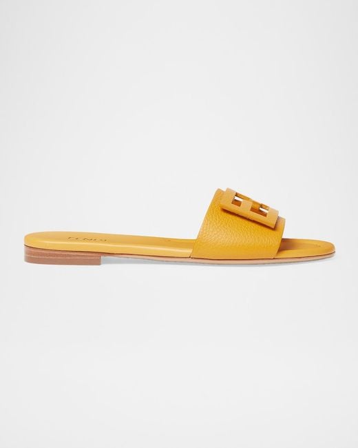 Fendi Yellow Ff Leather Flat Sandals
