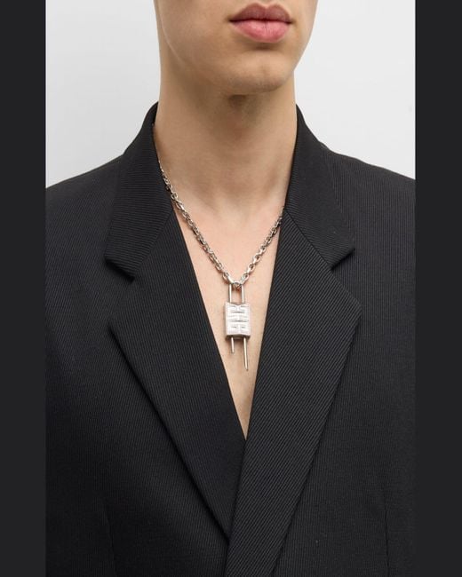 Givenchy White 4g Crystal Lock Pendant Necklace for men
