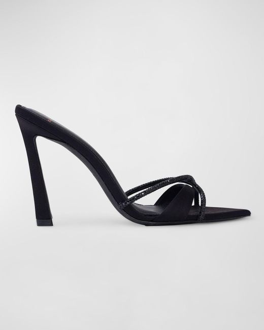 Black Suede Studio Blue Sienna Crystal Crisscross Mule Sandals