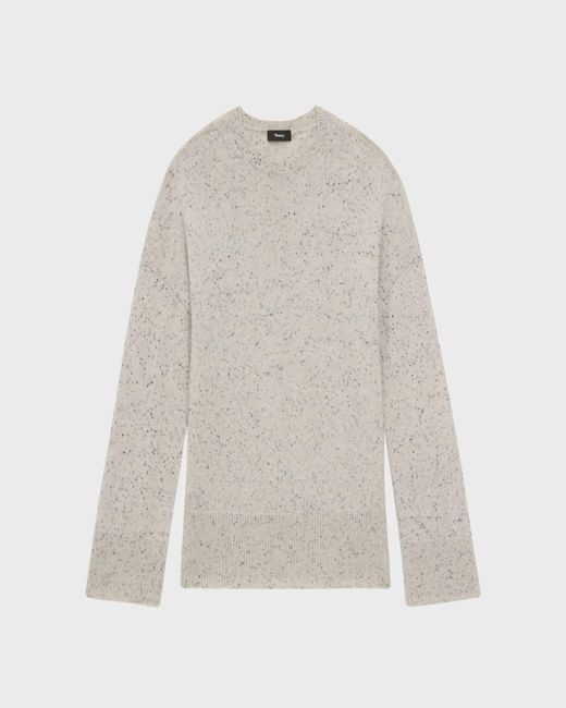 Theory White Karenia Wool-cashmere Drop-shoulder Donegal Sweater