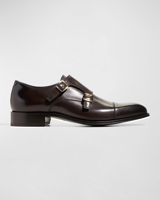 Tom Ford Brown Claydon Leather Double Monk Strap Loafers for men