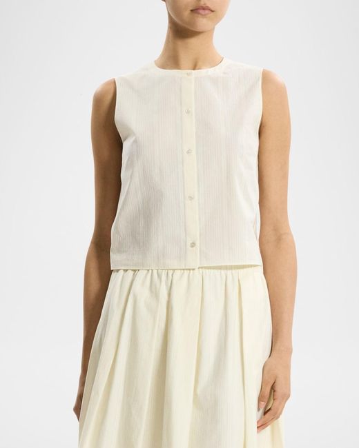 Theory Natural Sleeveless Button-Front Top