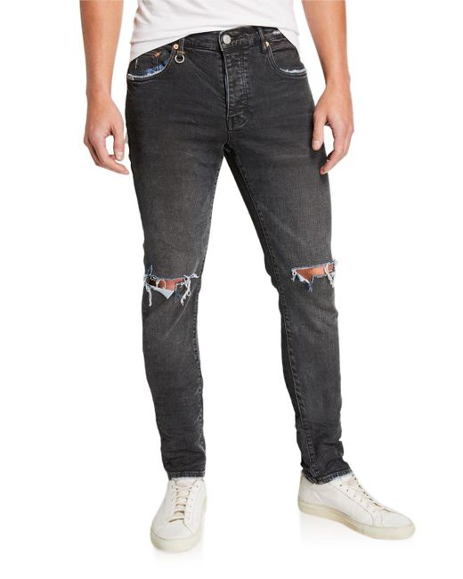 Purple Denim Men's Ripped-knee Slim Jeans With Raw Edges in Blue for ...