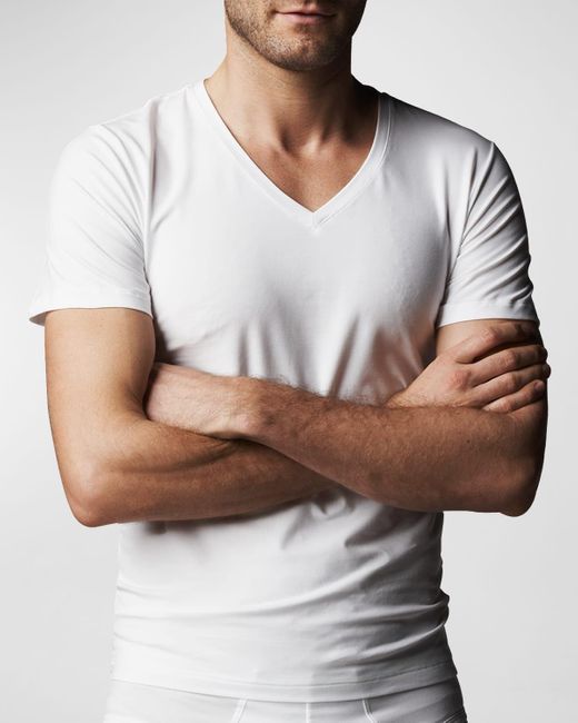Hanro White Cotton Superior V-neck T-shirt for men