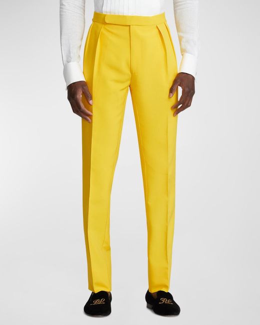 Ralph Lauren Purple Label Yellow Gregory Silk Pleated Trousers for men