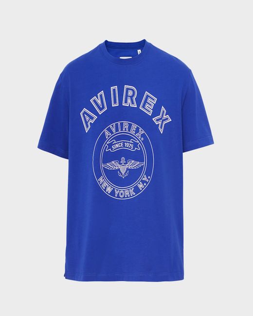 Avirex Blue Stadium Logo-Print Crewneck T-Shirt for men