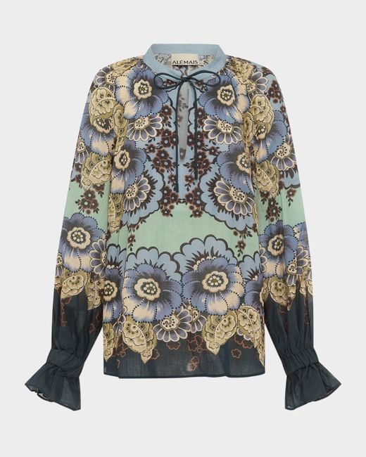 ALÉMAIS Blue Madalena Relaxed Balloon-Sleeve Blouse