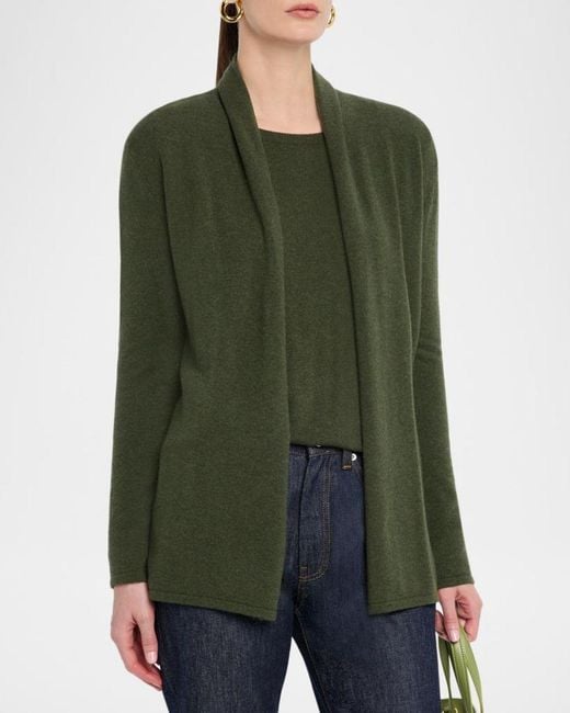 Neiman Marcus Green Cashmere Basic Open Cardigan