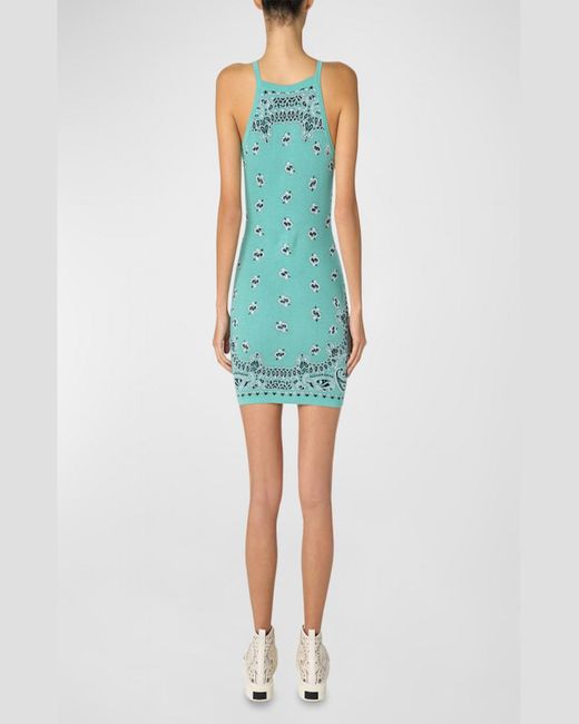 Amiri Blue Bandana Print Knit Mini Dress