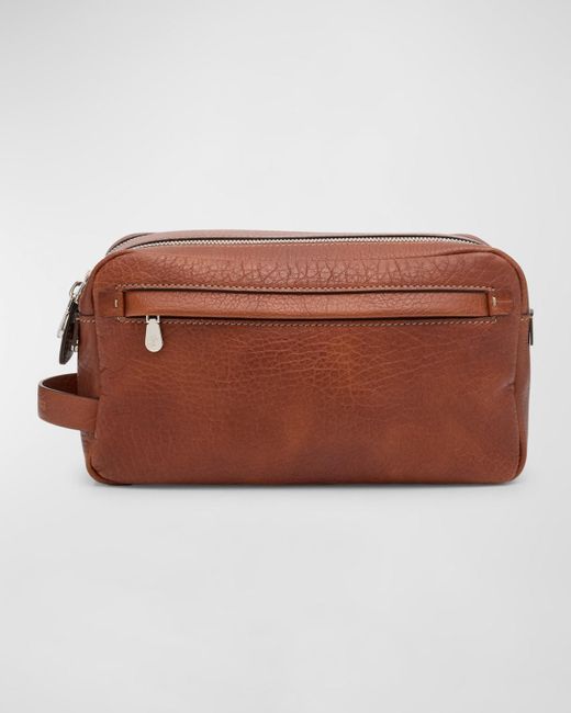 Brunello Cucinelli Brown Leather Zip Toiletry Bag for men